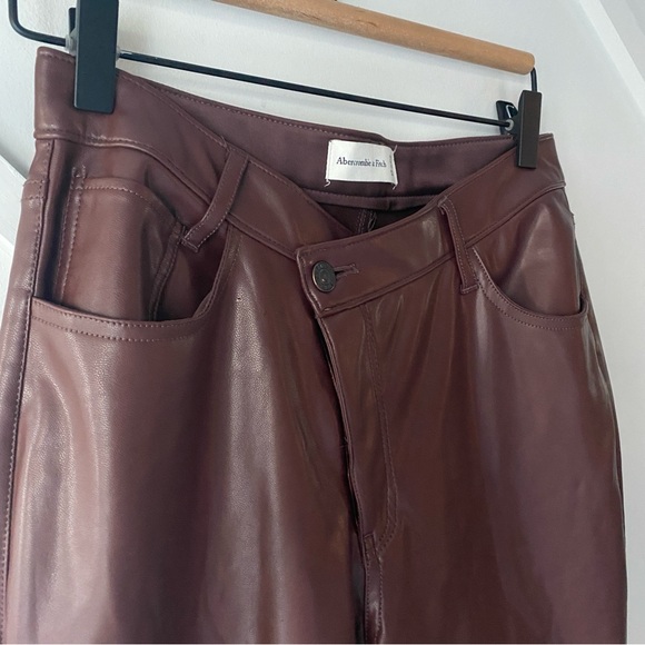 Abercrombie & Fitch Crisscross Waistband Brown Vegan Leather Straight Pants - 27 - Picture 6 of 12